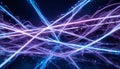 Abstract light trails in blue and purple colors create a dynamic pattern against a dark background. The scene conveys a Royalty Free Stock Photo