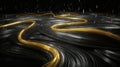 Abstract Light Trails on Dark Surface with Silver Rain and Golden Lines Royalty Free Stock Photo