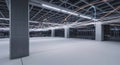 Abstract light trails illuminate a modern concrete hall Royalty Free Stock Photo