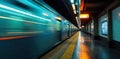 Abstract light trails from a moving metro train seen from the platform, emphasizing motion and color. An abstract, dynamic shot of Royalty Free Stock Photo