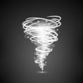 Abstract light vortex tornado magical illumination. Effect of whirlwind or hurricane. Vector illustration isolated on dark