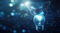 Abstract lightbulb with butterfly, digital network, blurred background Royalty Free Stock Photo