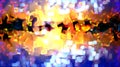 Abstract lighted fragments. Colorful bokeh randomly flying on the dark background. Festive night lights. Night party background