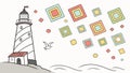Abstract Lighthouse with Geometric Ocean Waves and Flying Birds, vector design Generative AI Royalty Free Stock Photo