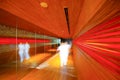 Abstract lighting wood walkway in restaurant