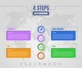 Four options or steps infographic on dotted world map abstract background. Business thin line icons. Royalty Free Stock Photo