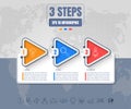 Three options or steps infographic on dotted world map abstract background. Business thin line icons. Royalty Free Stock Photo