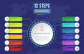 Twelve options or steps infographic on detailed world map abstract background. Business thin line icons. Royalty Free Stock Photo