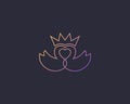 Abstract line swan couple logo design. Crown heard love vector logotype. Royalty Free Stock Photo