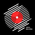 Abstract line vinyl record music vector with vinyl record word on black background Royalty Free Stock Photo
