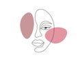 Abstract linear portrait african american. Meditative contour face looking pensively made in one black line with pink