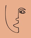 Abstract linear silhouette of human face. Modern avant- garde poster. Trendy minimalistic face