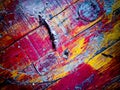 Abstract lines, shapes, and colors on a wooden table