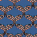 Abstract linocut style leaves seamless vector pattern background. Wicker weave backdrop of overlapping foliage in cobalt Royalty Free Stock Photo