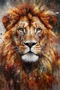 Abstract Lion Watercolor Painting. AI generated Illustration Royalty Free Stock Photo