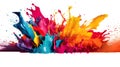 Abstract liquid color explosion colorful artistic yellow blue purple red orange splashing splatter drop at ground white background Royalty Free Stock Photo