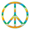 Abstract liquid colors peace symbol. Tie Dye pattern and gradient stroke. Hippie psychedelic style