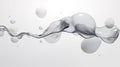 Abstract liquid form interacts with three-dimensional objects. Dynamic scene. Clash of abstract shapes. Space with zero gravity