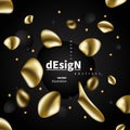 Abstract liquid golden shape. Fluid design. Isolated gradient waves with geometric lines, dots. for your title, banner, flyer,