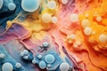 Abstract liquid inks pastel colours mixed with micro-organisms like molds and mosh