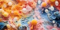 Abstract liquid inks pastel colours mixed with micro-organisms like molds and mosh