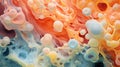 Abstract liquid inks pastel colours mixed with micro-organisms like molds and mosh