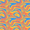 Abstract 1970 liquid marble seamless pattern. Red yellow blue wavy swirl texture. Groovy trippy distort psychedelic background Royalty Free Stock Photo