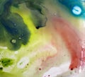 Abstract liquid paint, detail, wet swirls repelled by repelling agents