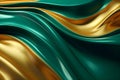 Abstract Liquid Wave Background in Emerald and Gold. Generative AI