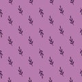 Abstract little leaf branches nature seamless pattern. Purple background. Botanic artwork Royalty Free Stock Photo