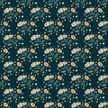 Abstract little yarrow ornament seamless pattern in doodle style. Dark background