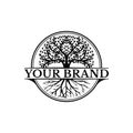 Abstract living tree logo design, roots vector logo design inspiration isolated on white background Royalty Free Stock Photo