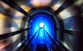 Super speed of futuristic blue tunnel