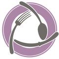 Abstract logo of a cafe or restaurant. A spoon, a fork and a knife lie on a plate. A simple outline. Royalty Free Stock Photo