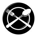 Abstract logo of a cafe or restaurant. A spoon and fork on a plate. Royalty Free Stock Photo