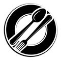 Abstract logo of a cafe or restaurant. A spoon and fork on a plate. A simple outline. Royalty Free Stock Photo