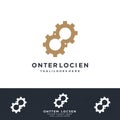 Abstract logo design featuring two interlocking gears in brown, forming a vertical Royalty Free Stock Photo