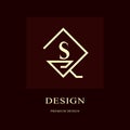 Abstract logo design. Modern luxury monogram. Minimum elements. Letter emblem S. Mark of distinction. Universal rhombus template.