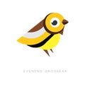 Abstract logo of evening grosbeak. Colorful bird from simple geometric figures. Flat vector design for print or emblem Royalty Free Stock Photo