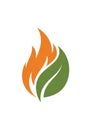 Abstract logo featuring an orange flame overlapping a green leaf, Royalty Free Stock Photo