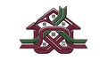 Abstract Intertwined House Logo Design with Green and Maroon Elements Royalty Free Stock Photo