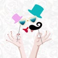 Abstract logo funny bride and groom kiss, mustache tie and cylinder