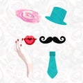Abstract logo funny bride and groom, mustache tie and cylinder