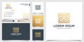 Abstract logo with golden gradient line art style and business card design template Premium Vector Royalty Free Stock Photo