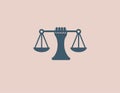 Logo icon hand holding two scales for the judicial system or lawyer