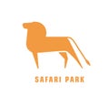 Abstract logotype with silhouette of lion. Logo for safari park with African carnivorous animal. Stylized decorative