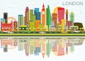 Abstract London Skyline with Color Buildings and Reflections. Royalty Free Stock Photo