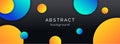 Abstract long vector banner with colorful gradient circles. Dark background for Facebook cover, web banner, header