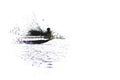 Abstract fishing boat in ocean on watercolor paining background