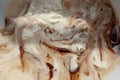 Abstract looking melted ice cream and chocolate syrup background.